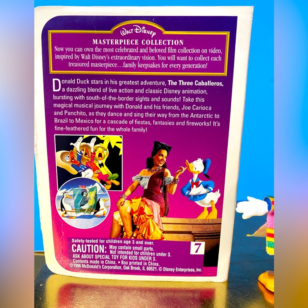 WALT DISNEY 1996 COLLECTIBLE MCDONALD’S THE THREE CABALLEROS MINI VHS CASE & TOY - Picture 2 of 10